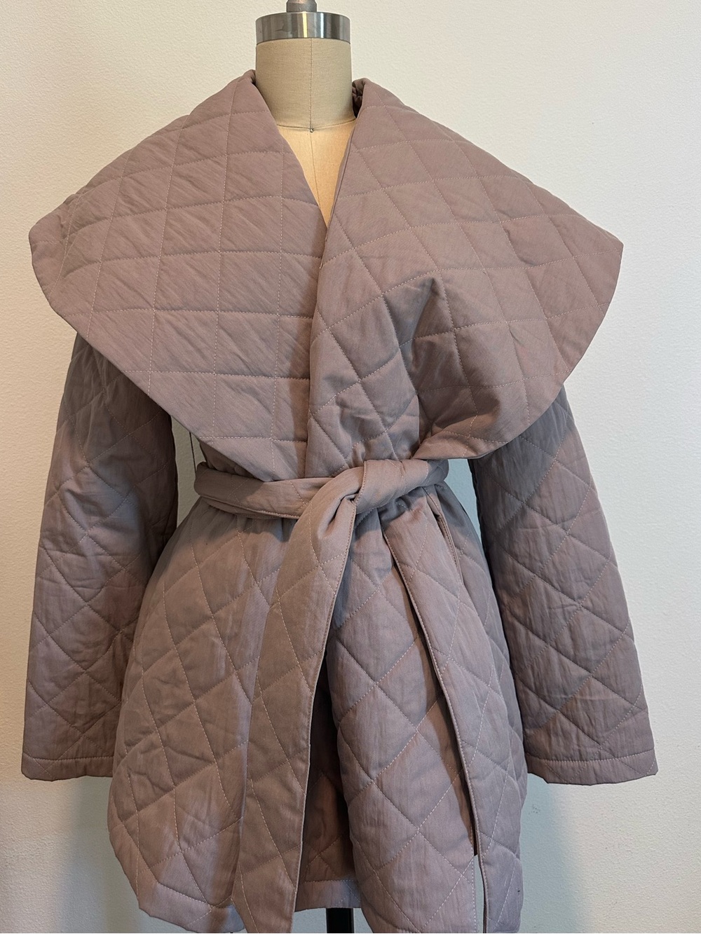 Quilted Wrap Belted Jacket in Mauve